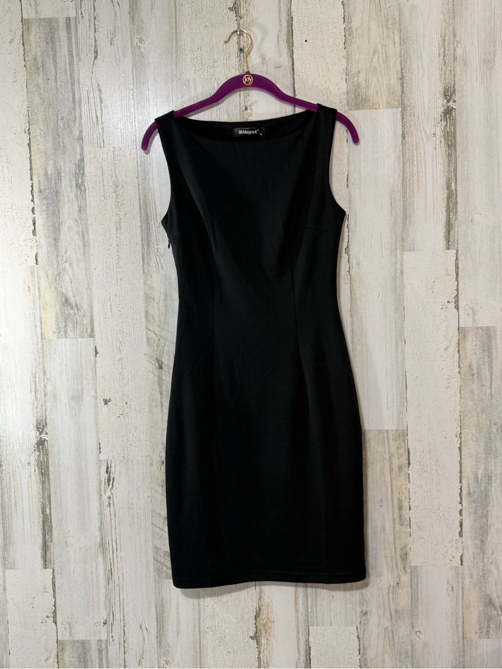 Allegra K Black Sleeveless Midi Sheath Dress with Boat Neck
